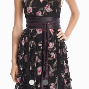 White House Black Market Whipstich Obi Leather Tie Belt Fringe. Size XS/S